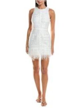 Milly White Lace Mini Dress with Feather Hem